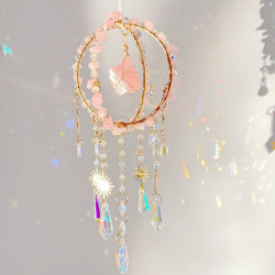 Crystal Suncatcher Double Round Ring - Rose Quartz