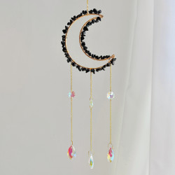 Crystal Suncatcher Moon - Black Obsidian