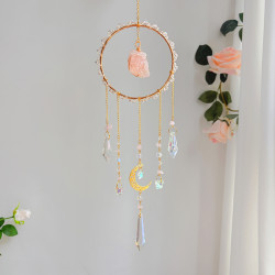 Crystal Suncatcher Round Ring Moon - Rose Quartz