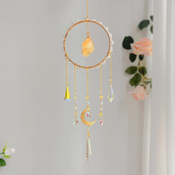 Crystal Suncatcher Round Ring Moon - Citrine