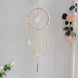 Crystal Suncatcher Round Ring Moon - Clear Quartz
