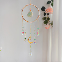 Crystal Suncatcher Round Ring Moon - Green Aventurine