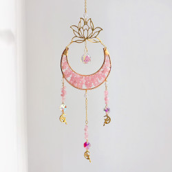 Crystal Suncatcher Crescent Moon Lotus - Rose Quartz