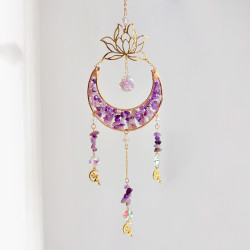 Crystal Suncatcher Crescent Moon Lotus - Amethyst