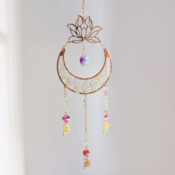 Crystal Suncatcher Crescent Moon Lotus - Opalite
