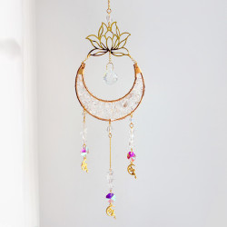 Crystal Suncatcher Crescent Moon Lotus - Clear Quartz