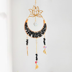 Crystal Suncatcher Crescent Moon Lotus - Black Agate