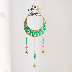 Crystal Suncatcher Crescent Moon Lotus - Green Aventurine