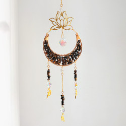 Crystal Suncatcher Crescent Moon Lotus - Tiger Eye