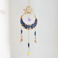 Crystal Suncatcher Crescent Moon Lotus - Lapis Lazuli