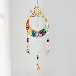 Crystal Suncatcher Crescent Moon Lotus -7 Chakra