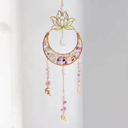 Crystal Suncatcher Crescent Moon Lotus - Fluorite