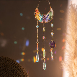Crystal Suncatcher 7 Chakra Crescent Moon With Agates