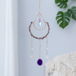 Crystal Suncatcher Amethyst Crescent Moon With Agates