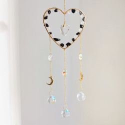 Crystal Suncatcher Heart Clear Quartz - Black Obsidian