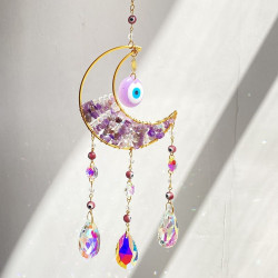 Crystal Suncatcher Evil Eye Moon - Amethyst