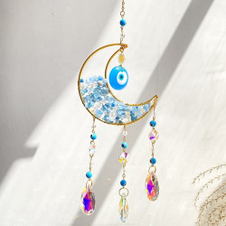 Crystal Suncatcher Evil Eye Moon - Aquamarine