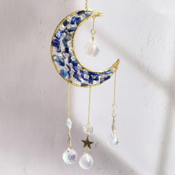 Crystal Suncatcher Crescent Moon Star - Lapis Lazuli Clear Quartz