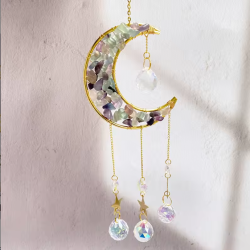 Crystal Suncatcher Crescent Moon Star - Fluorite