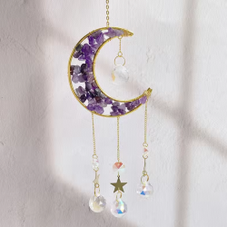 Crystal Suncatcher Crescent Moon Star - Amethyst