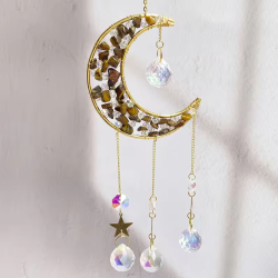 Crystal Suncatcher Crescent Moon Star - Tiger Eye Clear Quartz