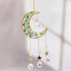 Crystal Suncatcher Crescent Moon Star - Green Aventurine Clear Quartz