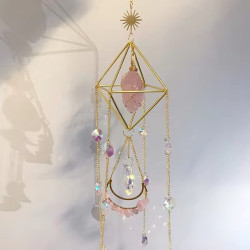 Crystal Diamond Cage Suncatcher - Rose Quartz