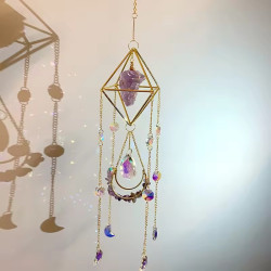 Crystal Diamond Cage Suncatcher - Amethyst