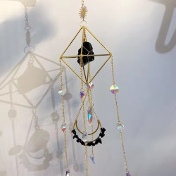 Crystal Diamond Cage Suncatcher - Black Obsidian