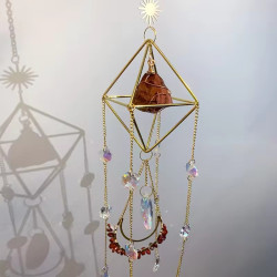 Crystal Diamond Cage Suncatcher - Red Agate