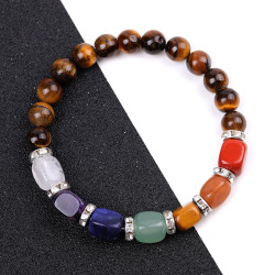 Bracelet With Rectangular 7 Chakra Beads - Tiger Eye