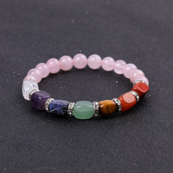 Bracelet With Rectangular 7 Chakra Beads - Rose Quartz