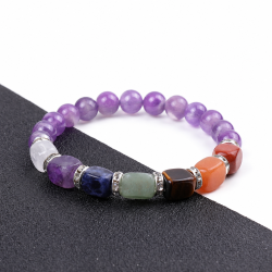 Bracelet With Rectangular 7 Chakra Beads - Amethyst