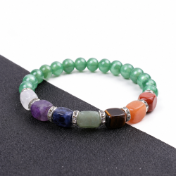 Bracelet With Rectangular 7 Chakra Beads - Green Aventurine
