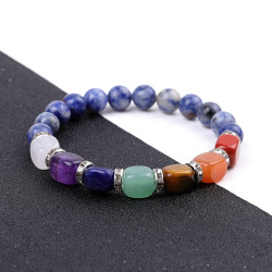 Bracelet With Rectangular 7 Chakra Beads - Lapis Lazuli