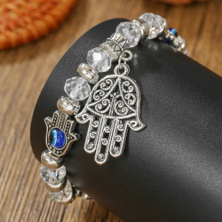 Evil Eye Bracelet with Hamsa Hand - Clear