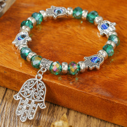 Evil Eye Bracelet with Hamsa Hand - Green