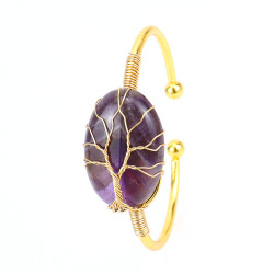 Bangle Bracelet With Stone - Amethyst