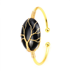 Bangle Bracelet With Stone - Black Obsidian