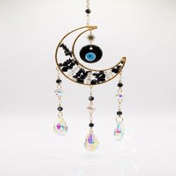 Crystal Suncatcher Evil Eye Moon - Black Obsidian