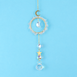 Crystal Suncatcher Round Ring Moon Star - Clear Quartz
