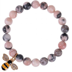 Bracelet With Bee Charm - Pink Zebra Stone