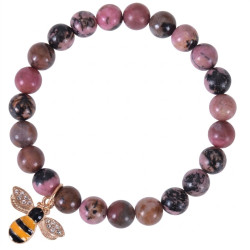 Bracelet With Bee Charm - Rose Agate